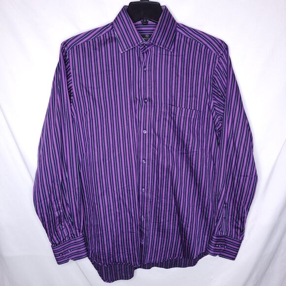Bugatchi Shirt Mens Large Striped Purple - Picture 2 of 12